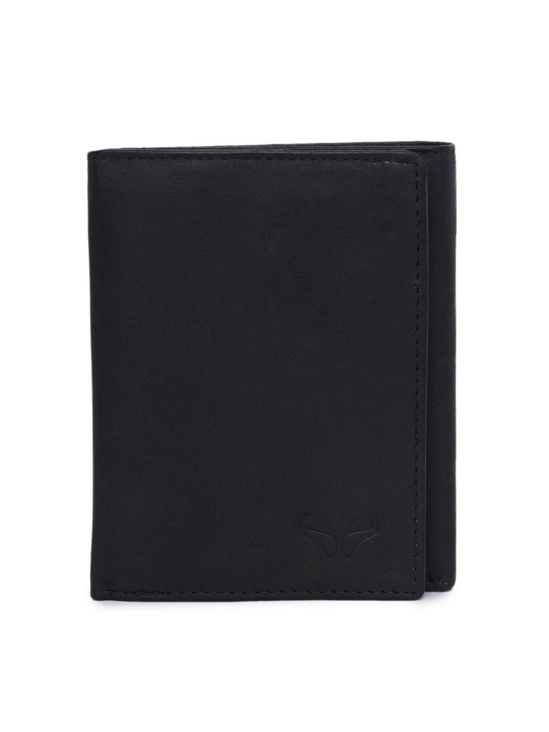 bern men black solid leather three fold wallet
