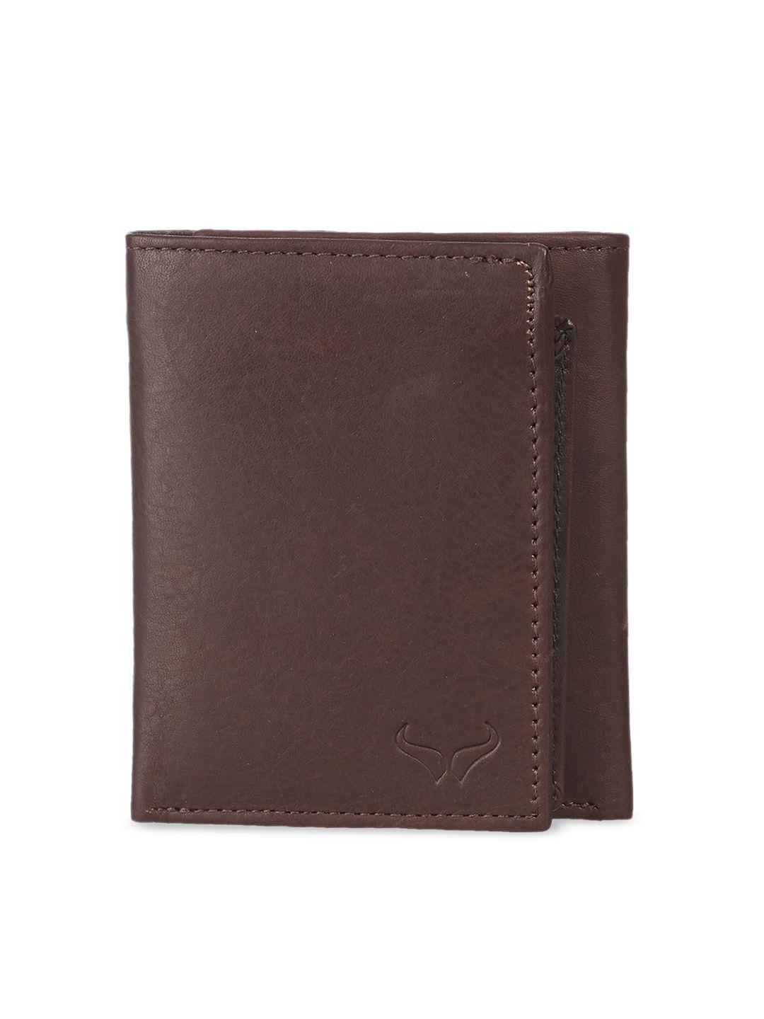 bern men brown leather solid three fold wallet