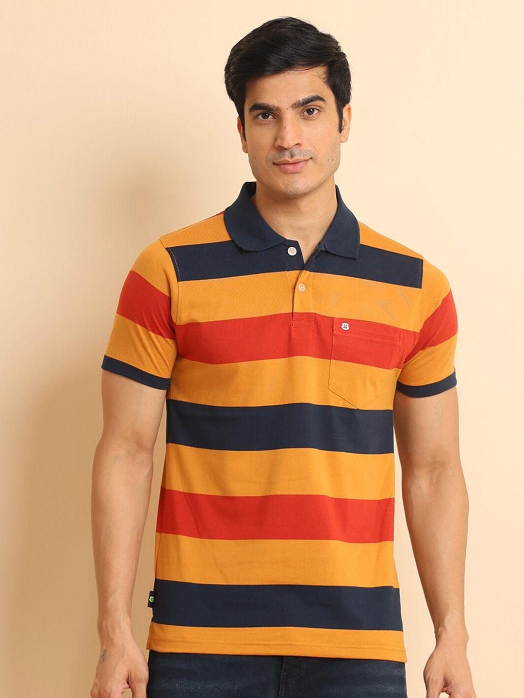 berry blues striped short sleeves polo collar cotton t-shirt