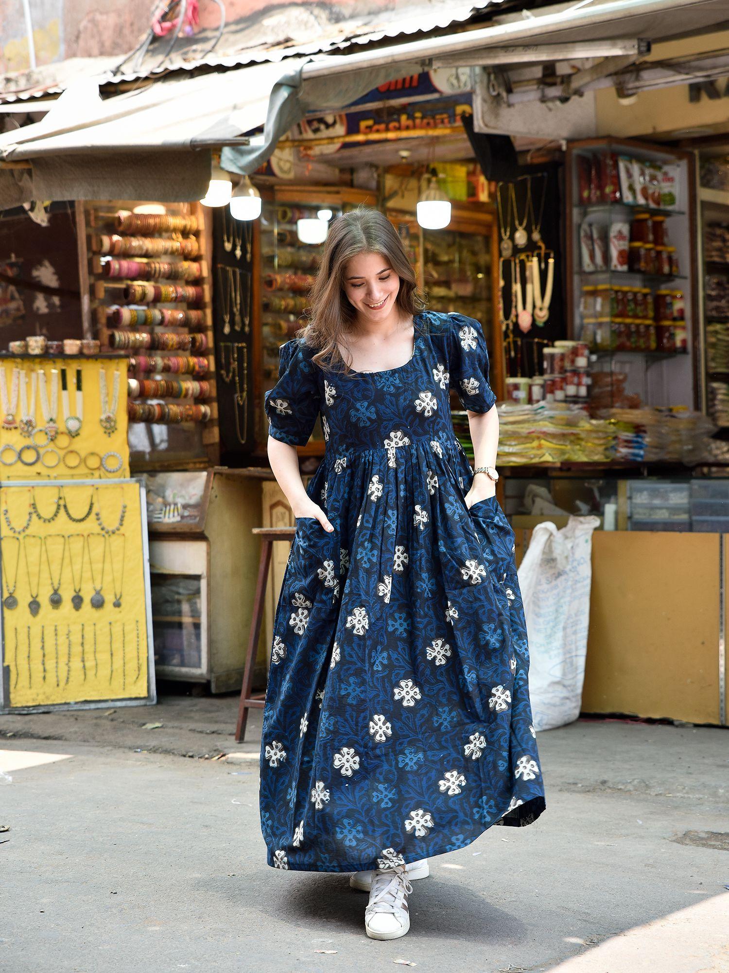 berry blue cotton dress