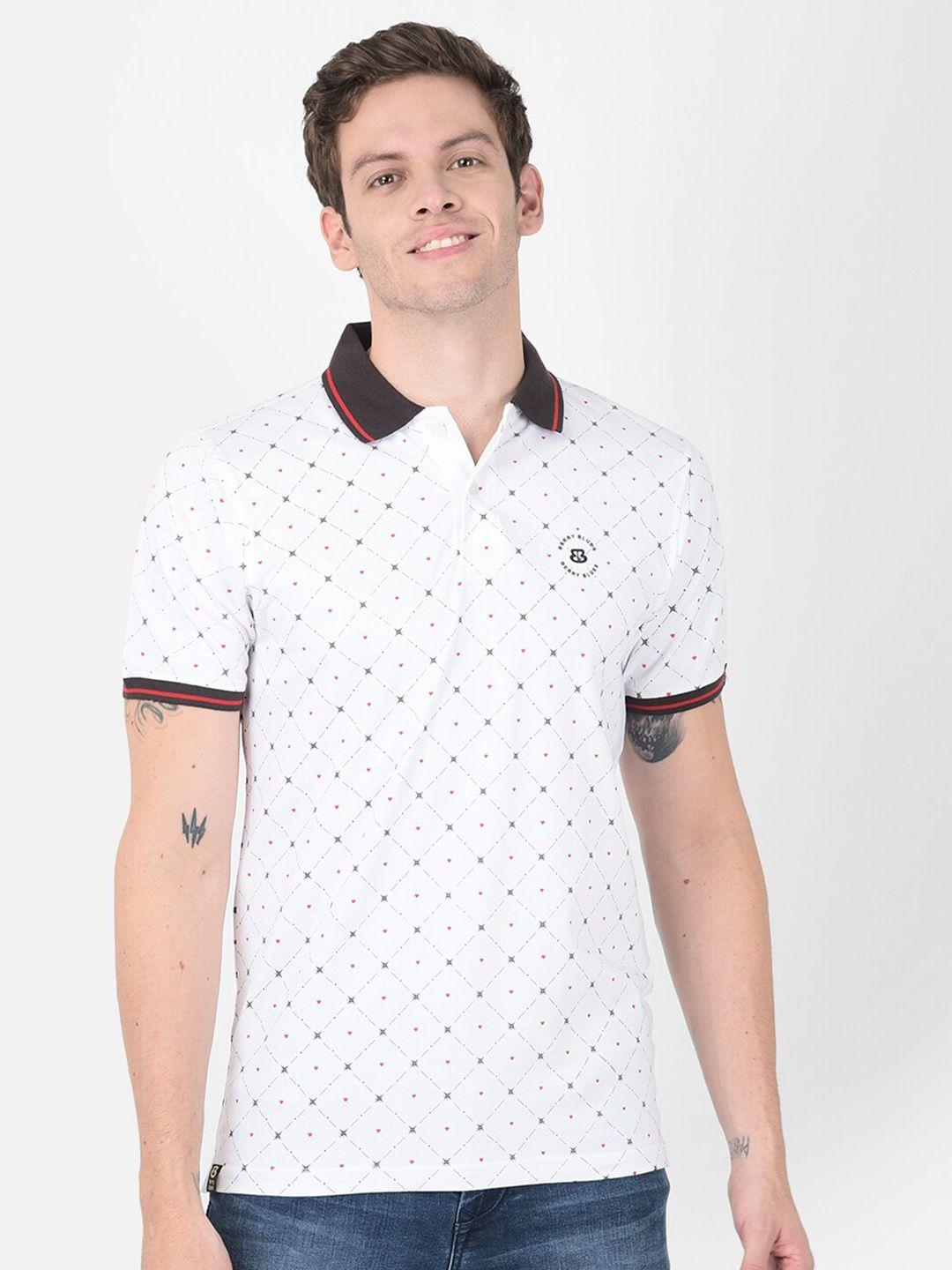 berry blues geometric printed polo collar cotton t-shirt