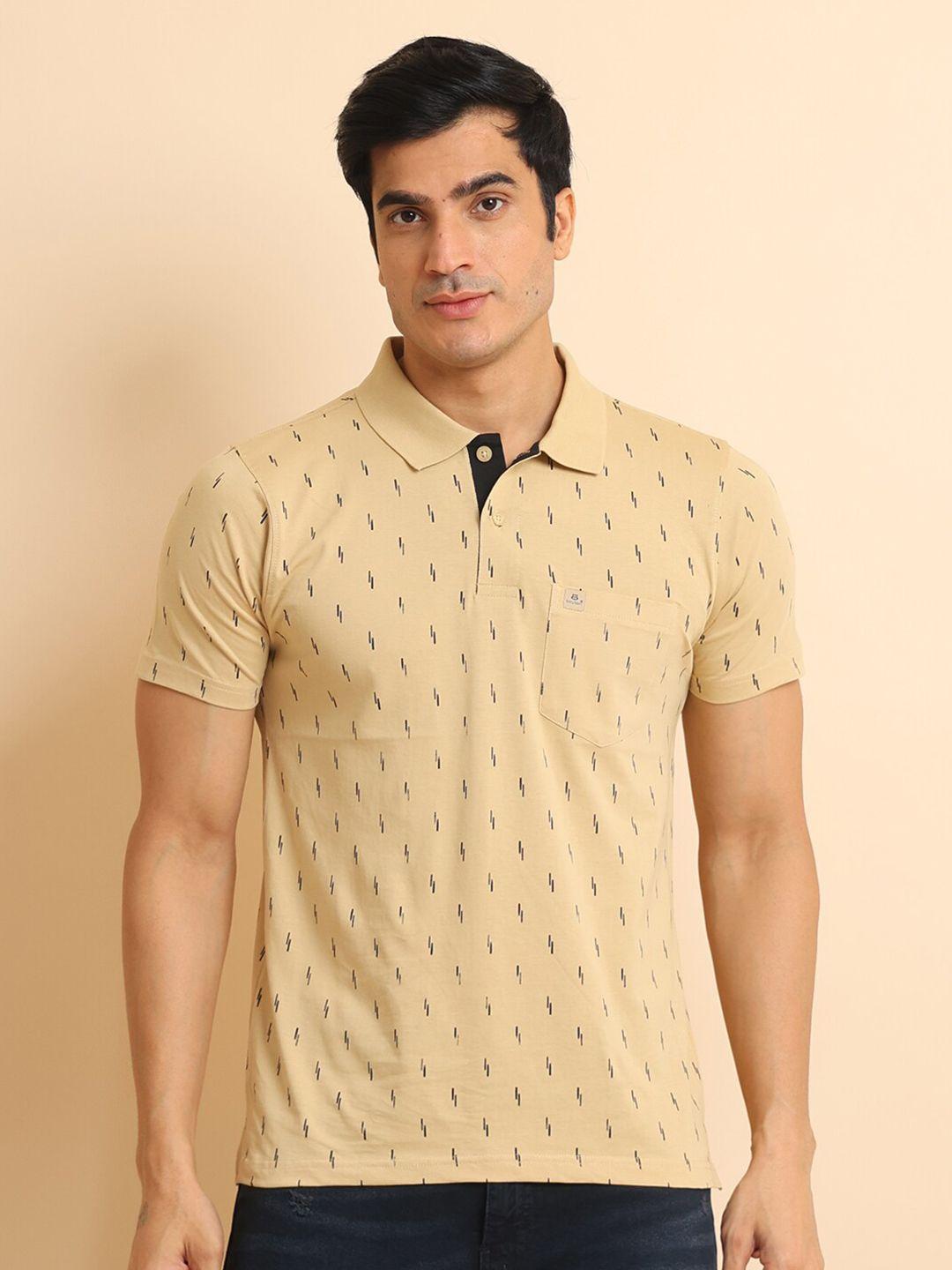 berry blues geometric printed polo collar short sleeves cotton t-shirt