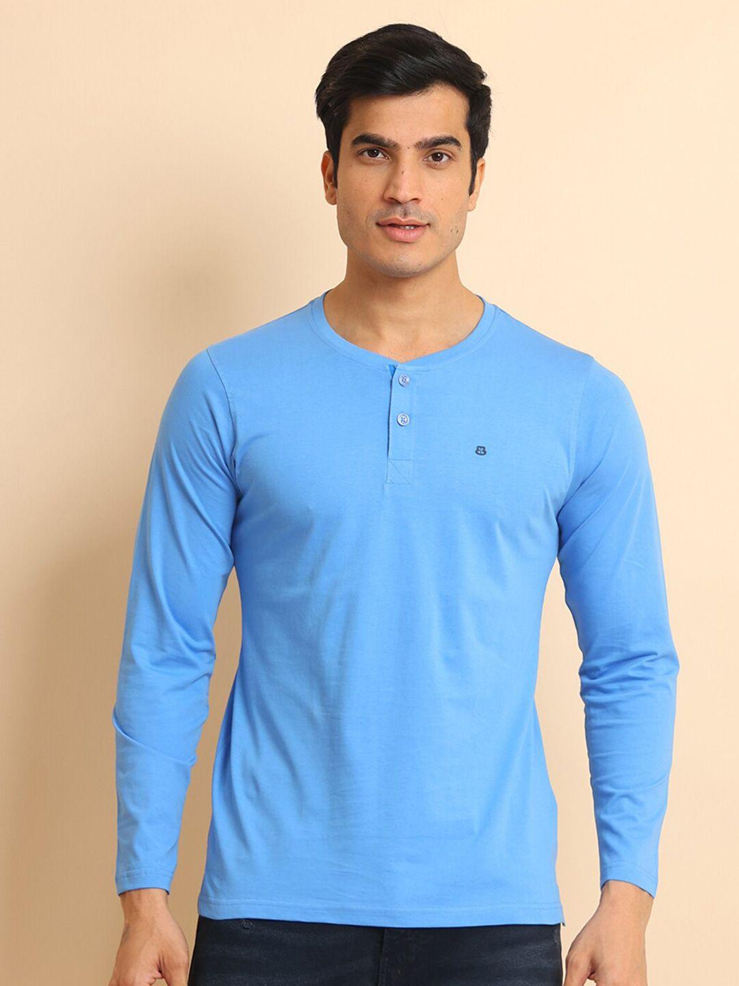 berry blues henley neck long sleeves cotton t-shirt