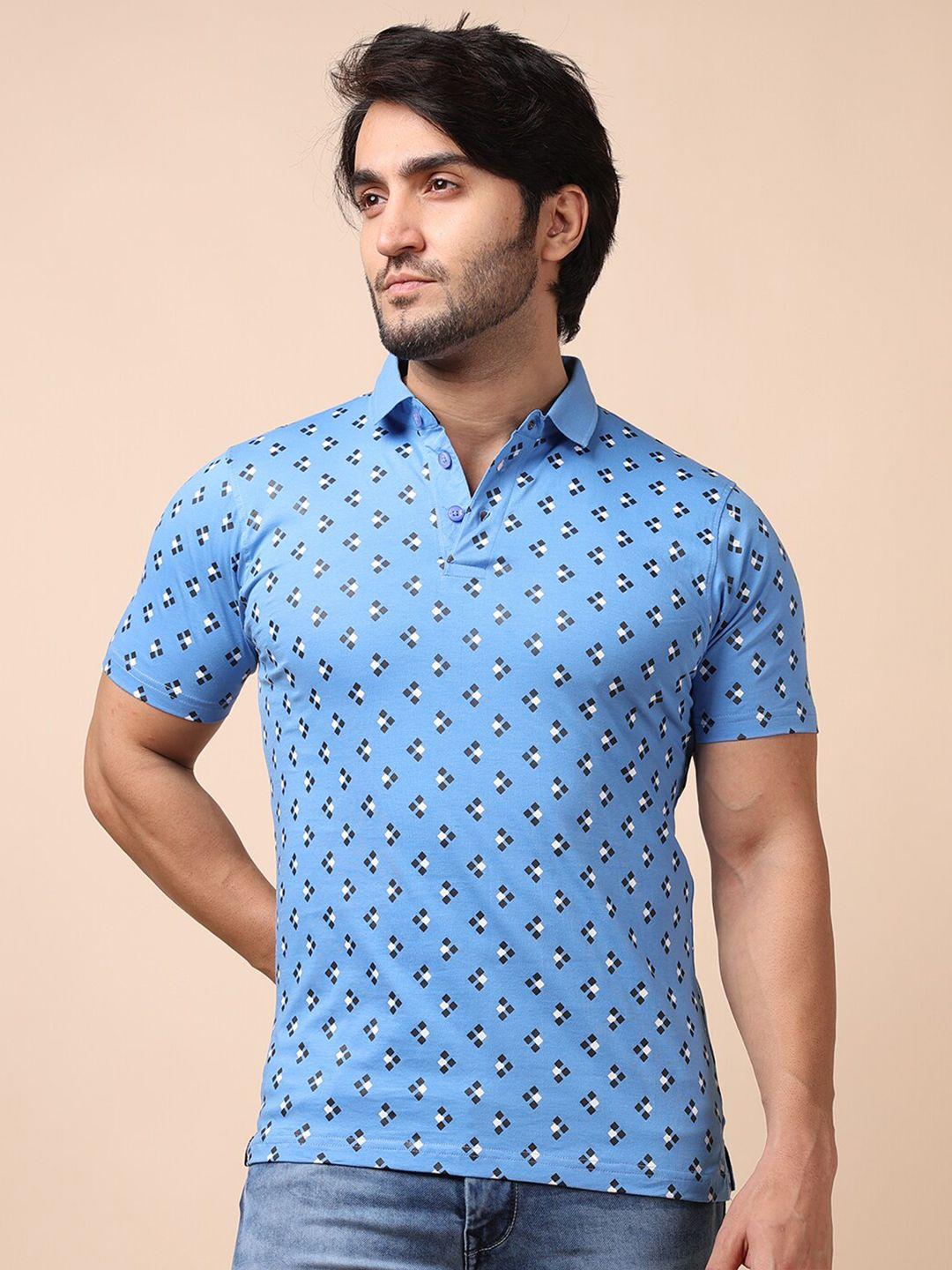 berry blues men blue printed polo collar t-shirt