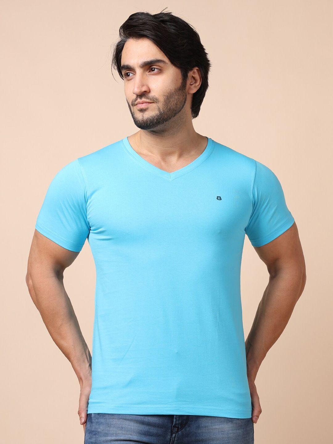 berry blues men blue v-neck cotton t-shirt