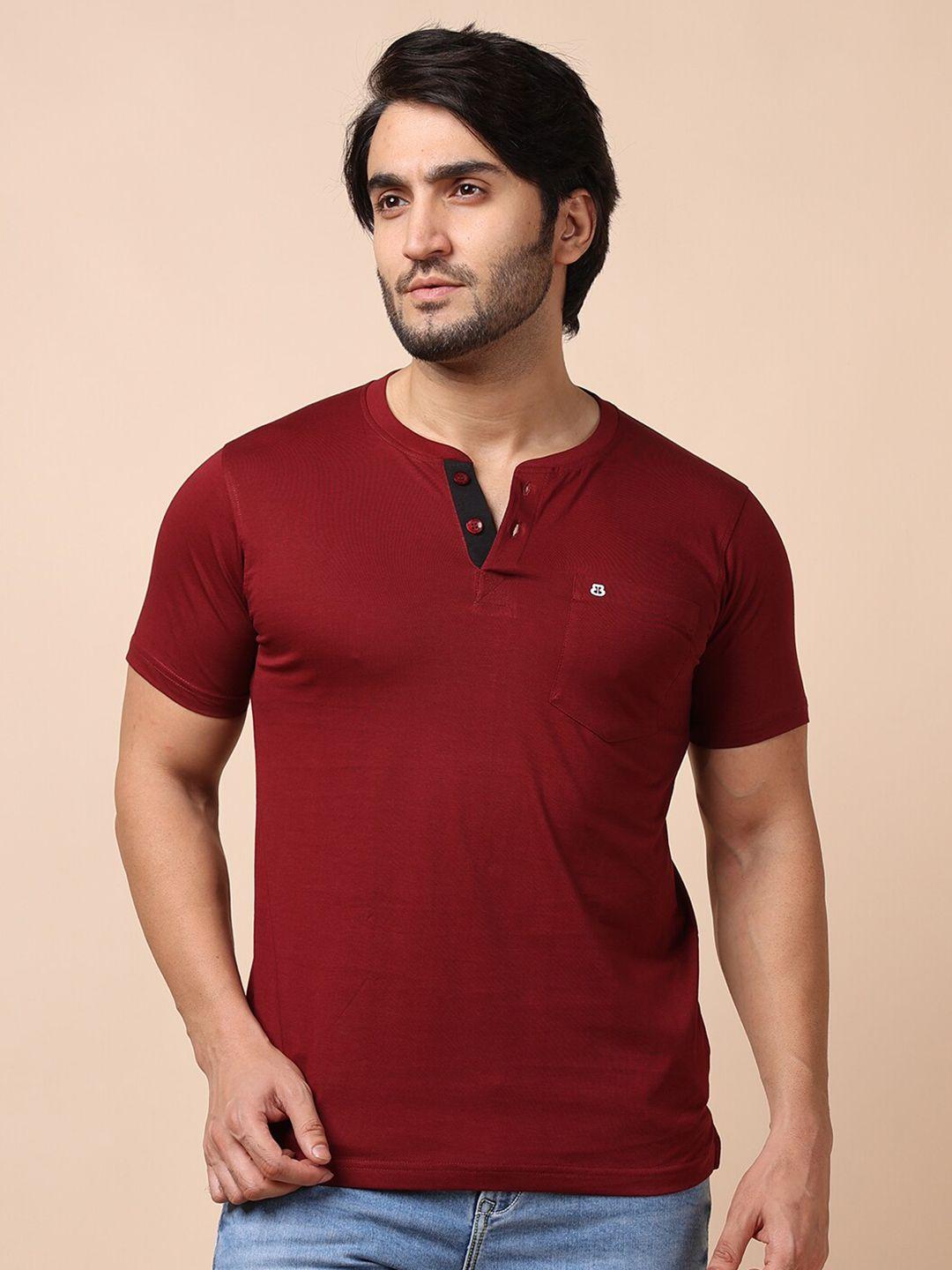 berry blues men maroon henley neck cotton t-shirt