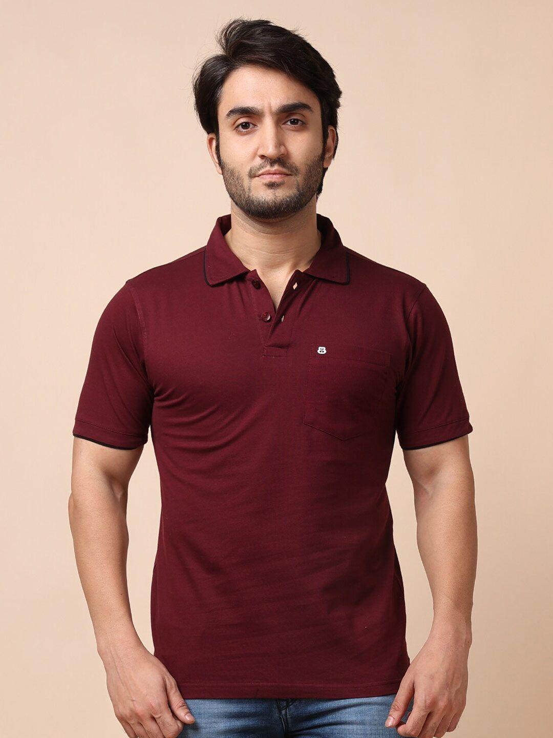 berry blues men maroon polo collar cotton t-shirt