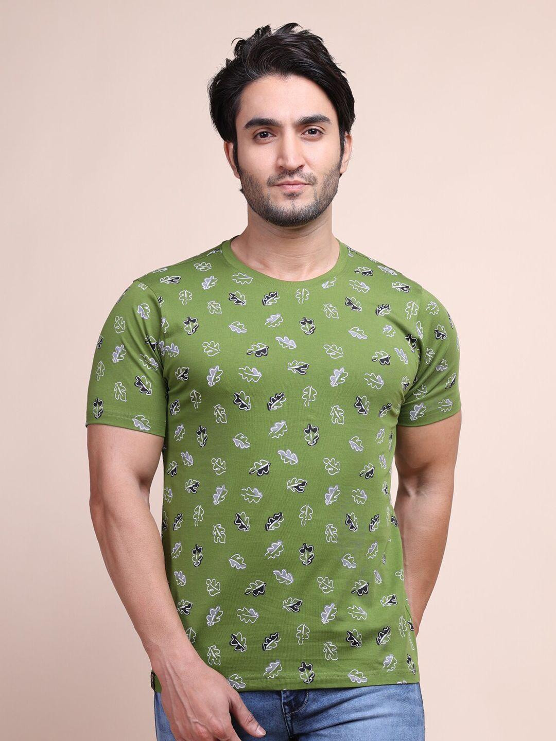 berry blues men olive green floral printed t-shirt