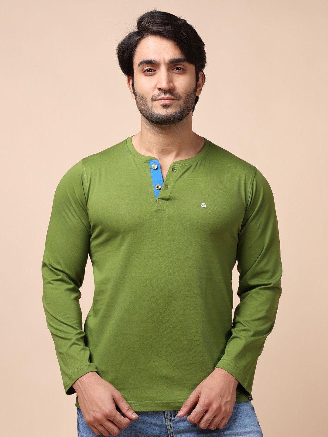 berry blues men olive green henley neck t-shirt