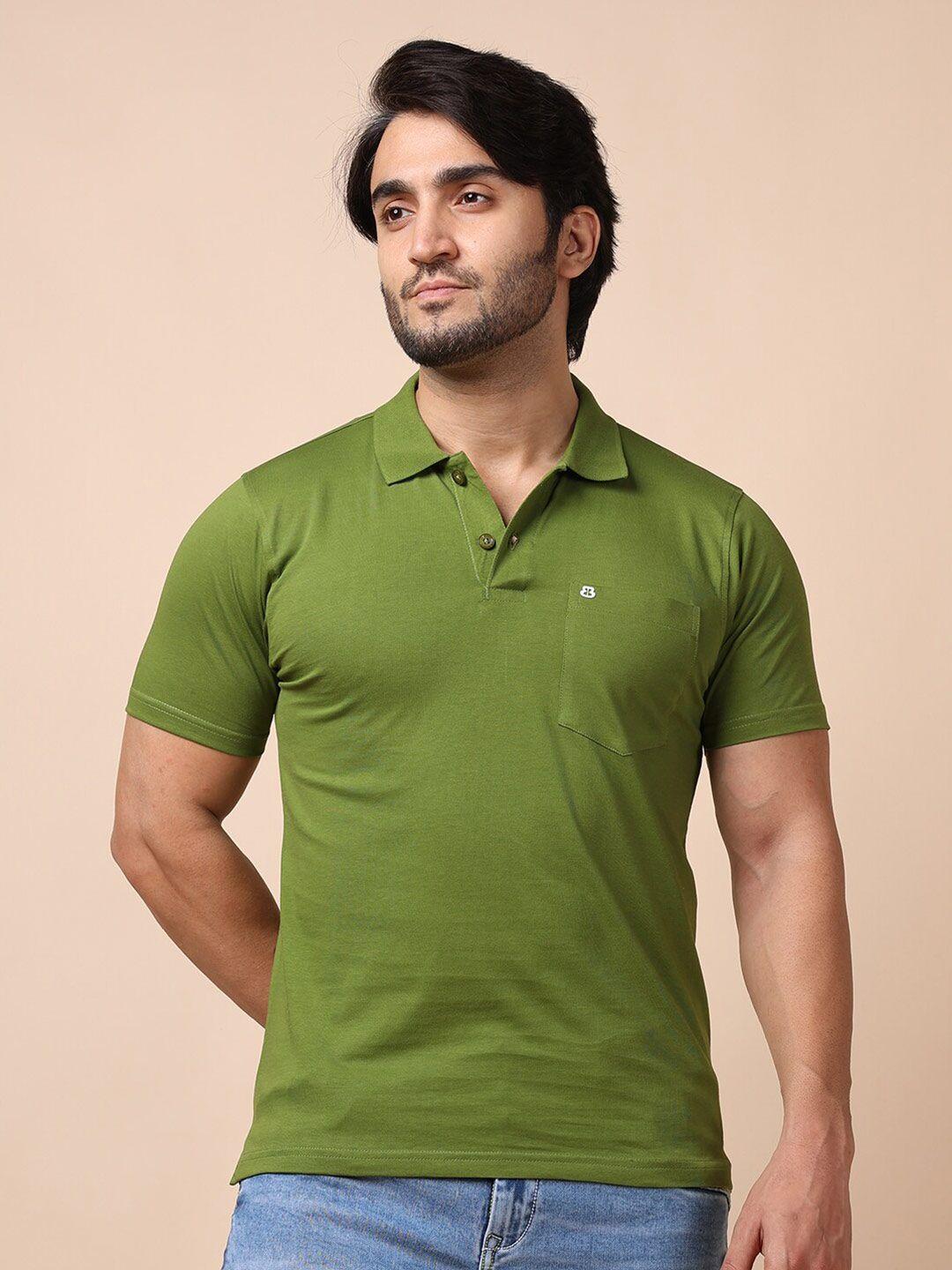 berry blues men olive green polo collar t-shirt