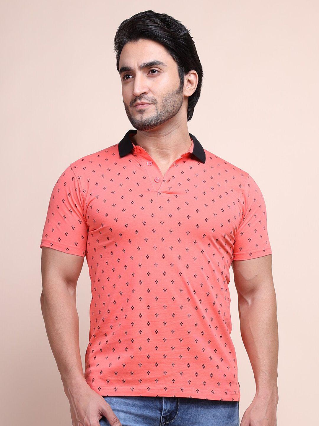 berry blues men pink & black printed polo collar t-shirt