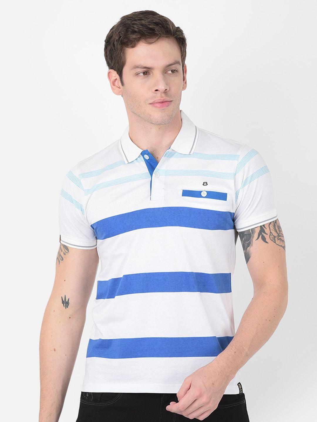 berry blues men striped polo collar applique cotton t-shirt