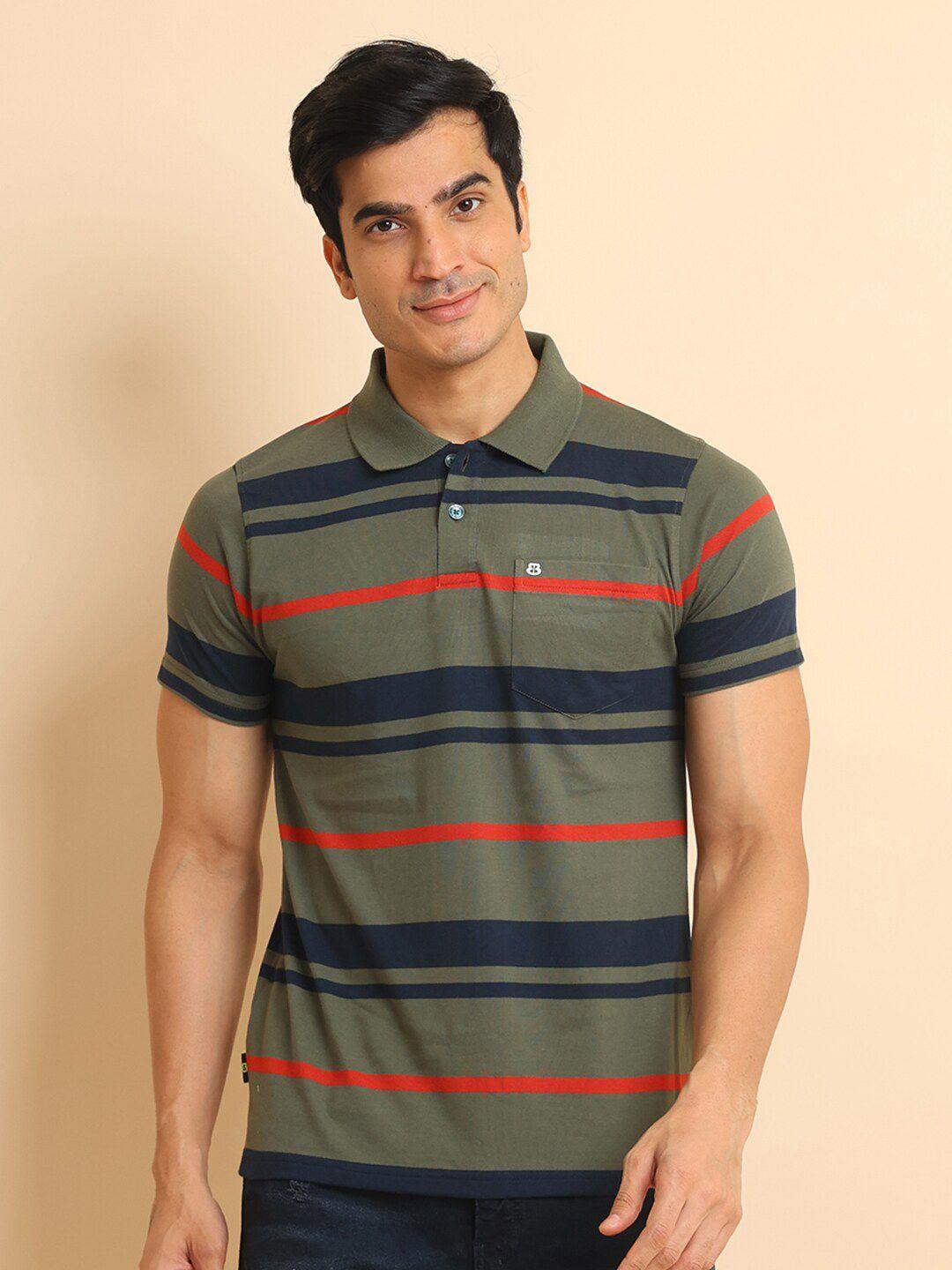 berry blues striped polo collar short sleeves cotton t-shirt