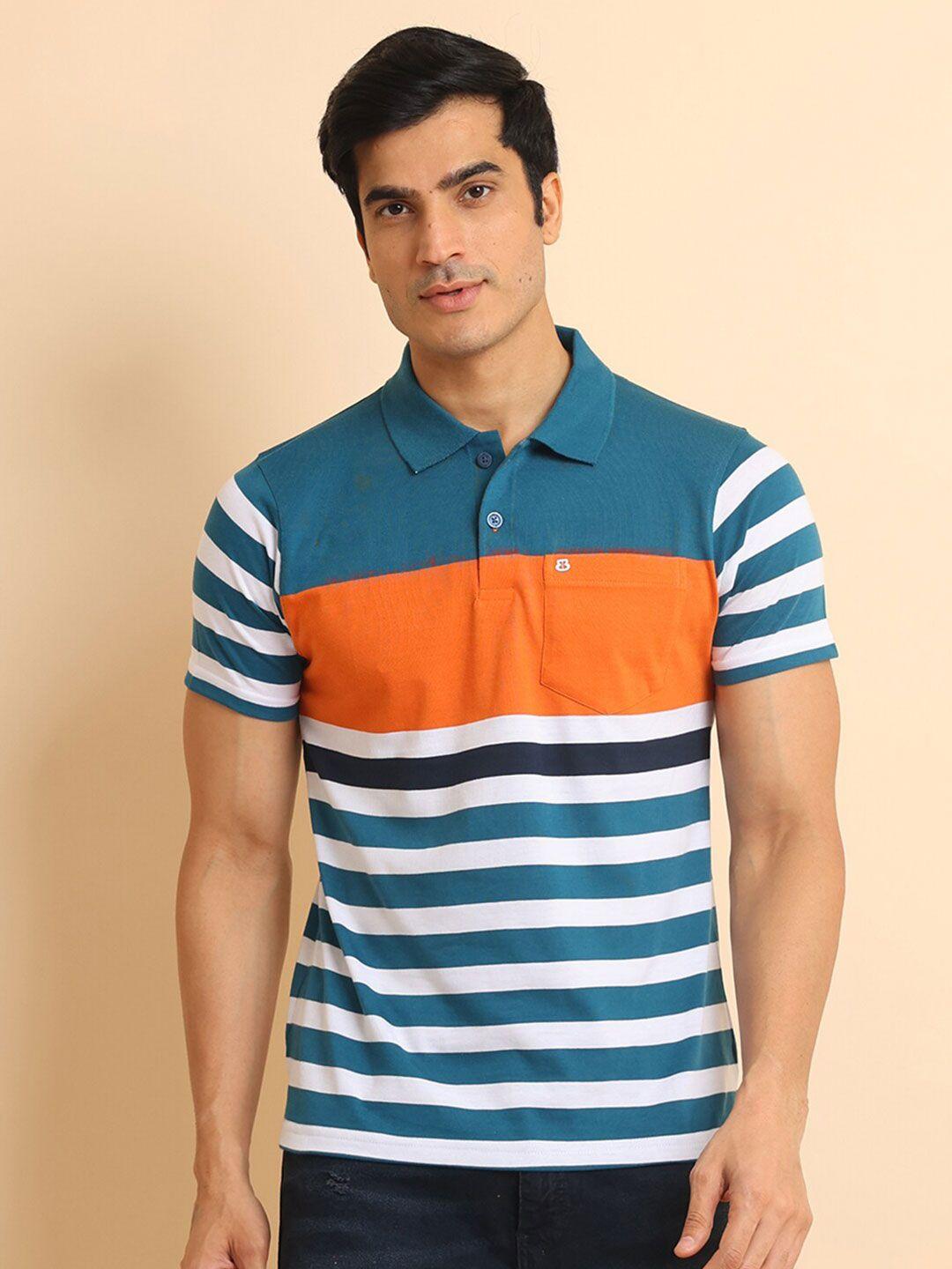 berry blues striped polo collar short sleeves cotton t-shirt