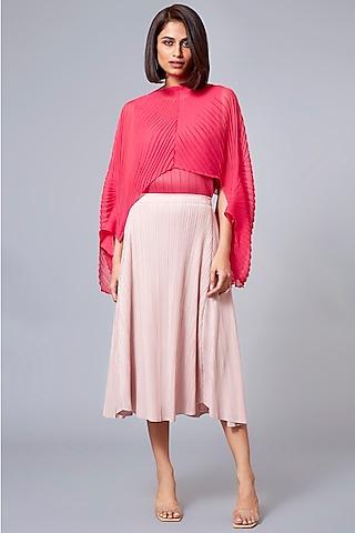 berry pink pleated top with draped shawl