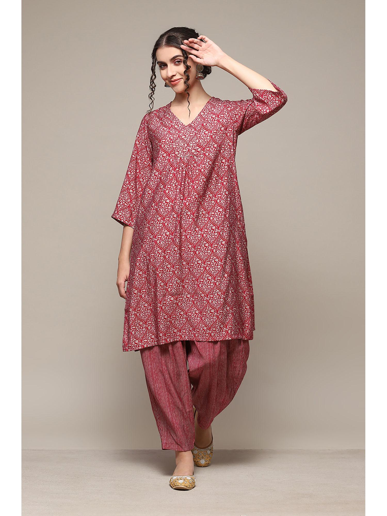 berry poly viscose straight printed kurta and salwar (set of 2)