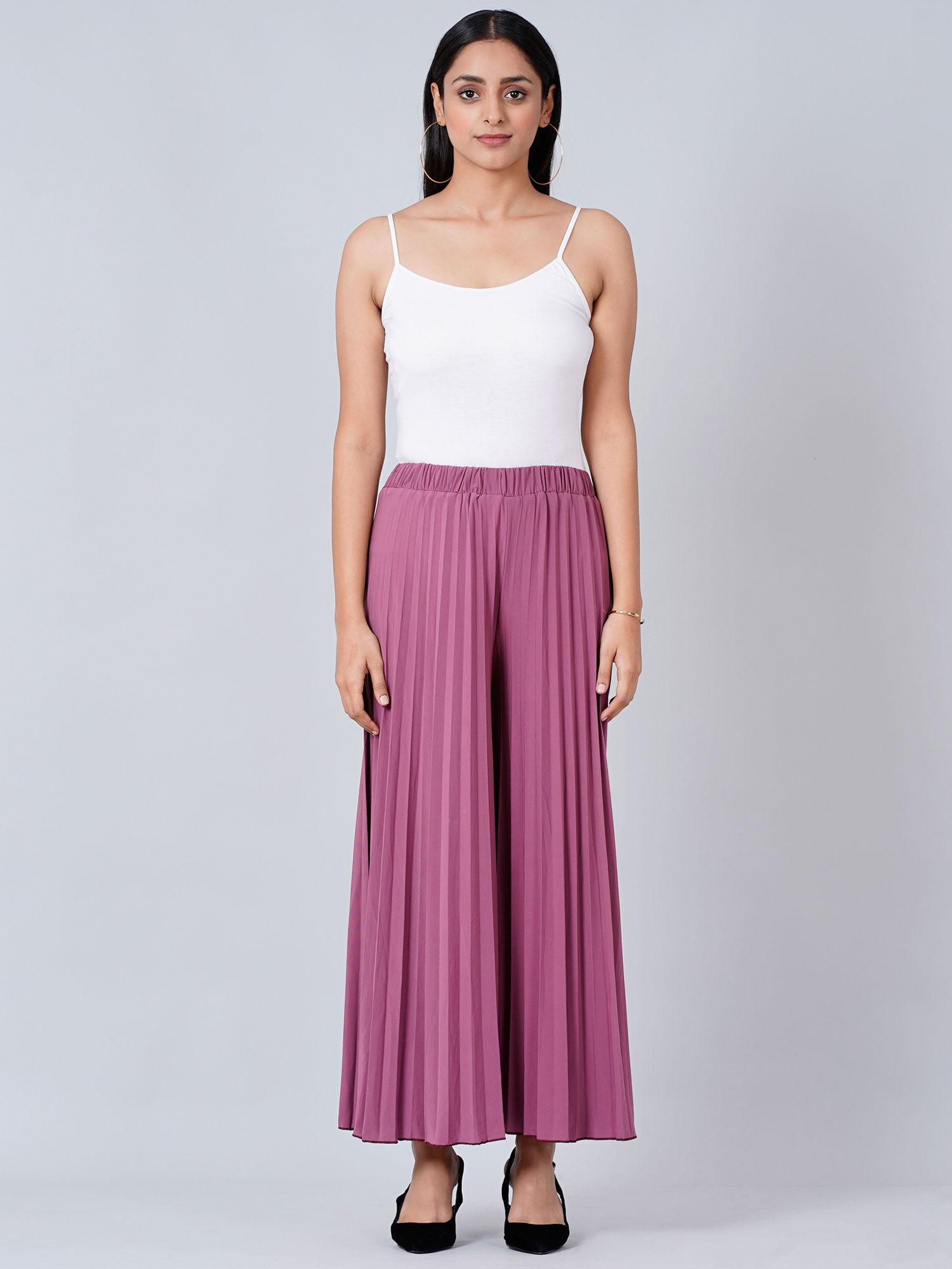 berry purple wide leg pleated palazzo