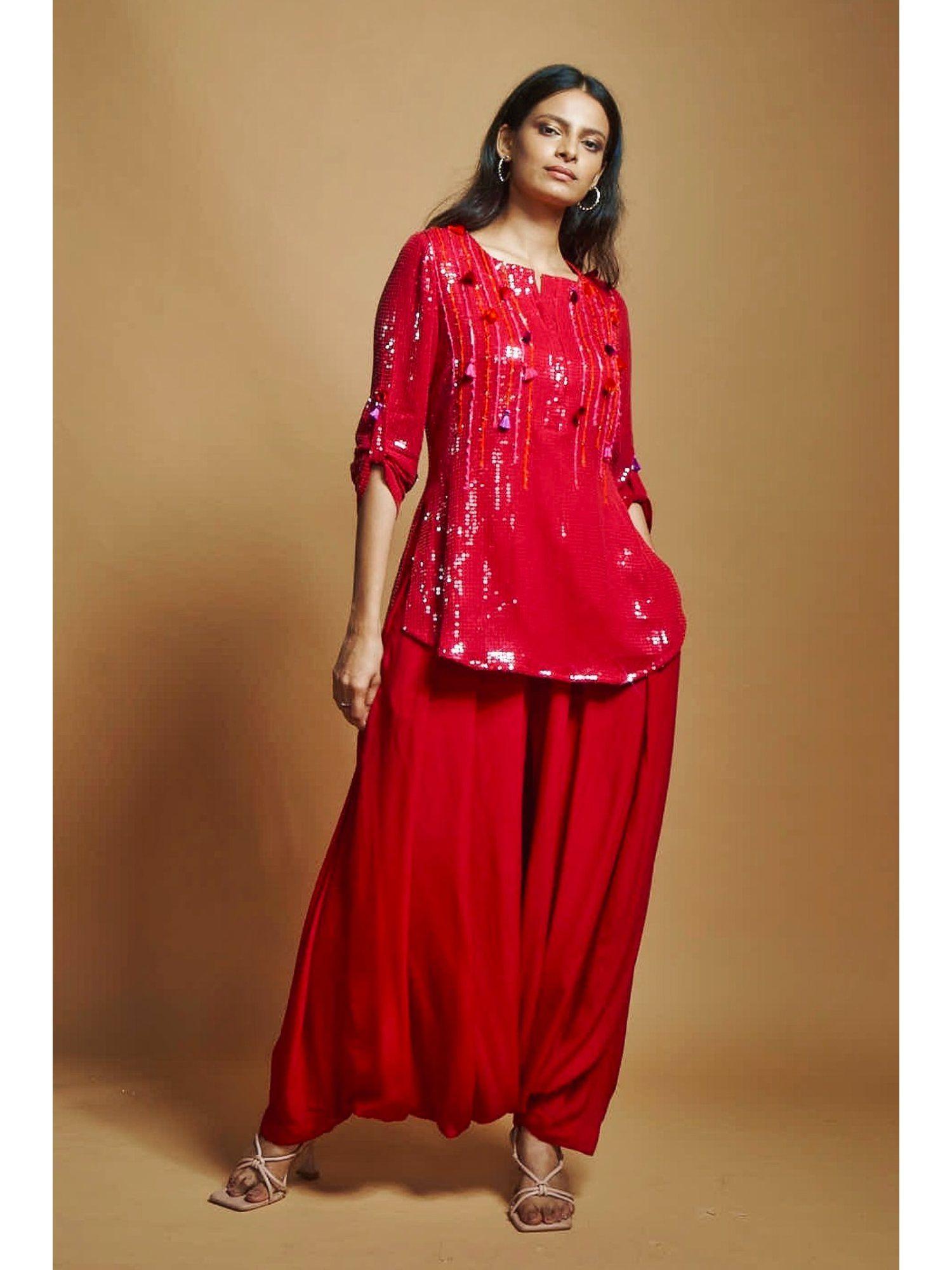 berry red patiala pants