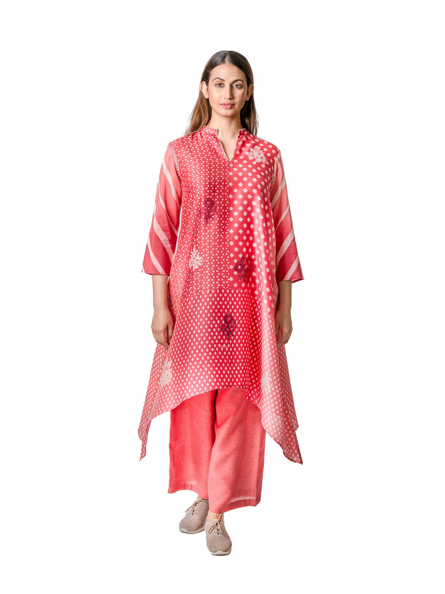 berry shaded chanderi tunic with floral embroidery