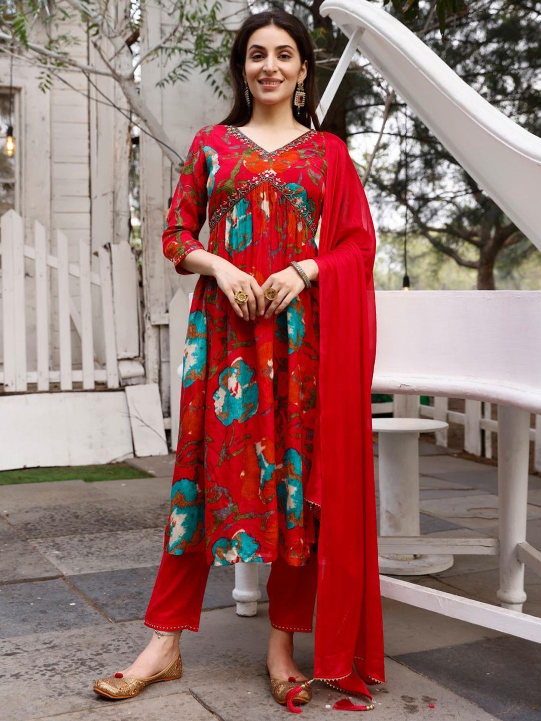 berrylicious embroidered empire beads and stones pure silk kurta with trousers & dupatta