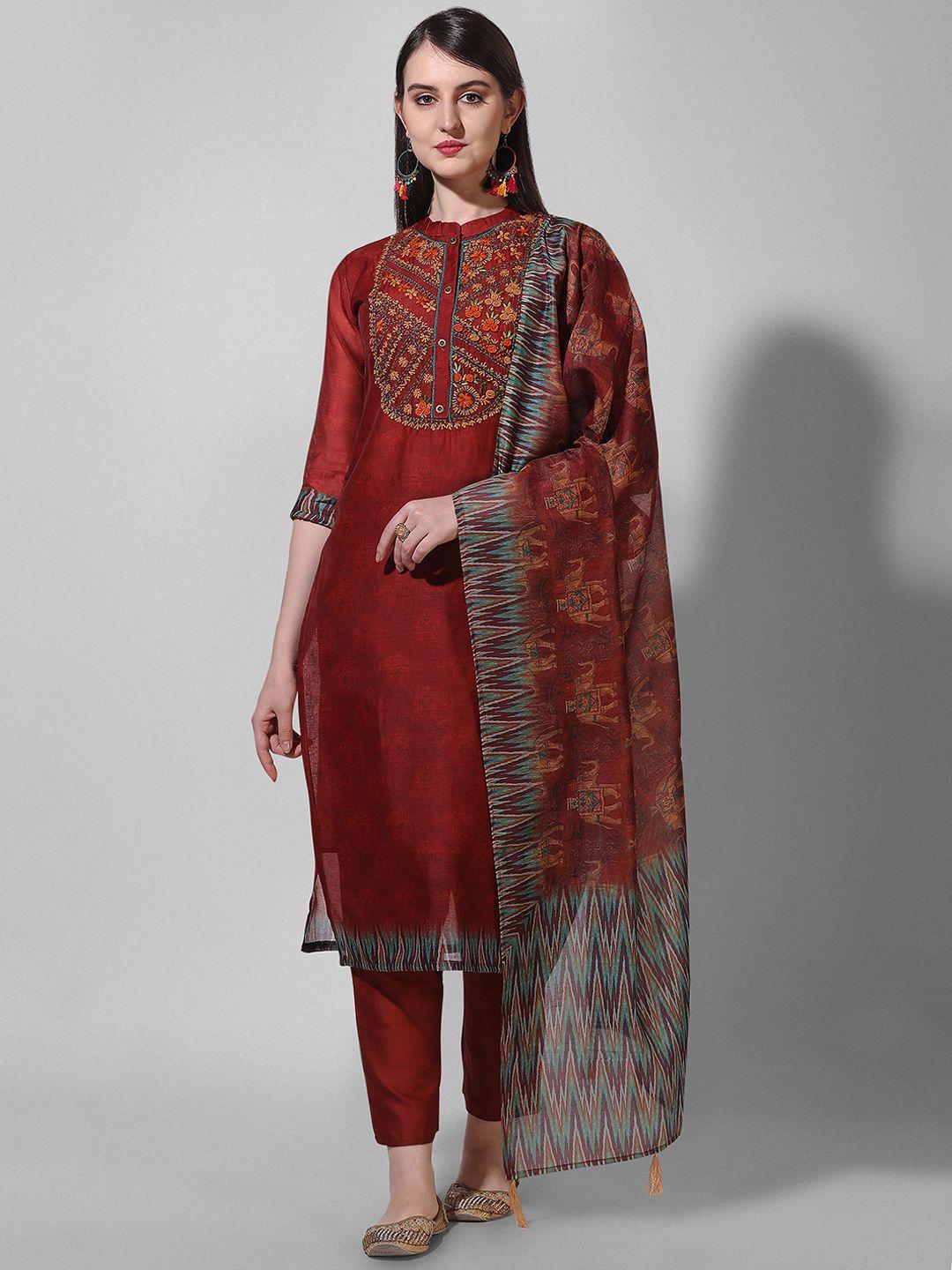 berrylicious embroidered sequined chanderi cotton kurta with trousers & dupatta