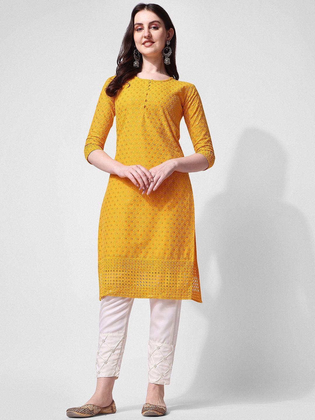 berrylicious embroidered sequinned pure cotton kurta with trousers