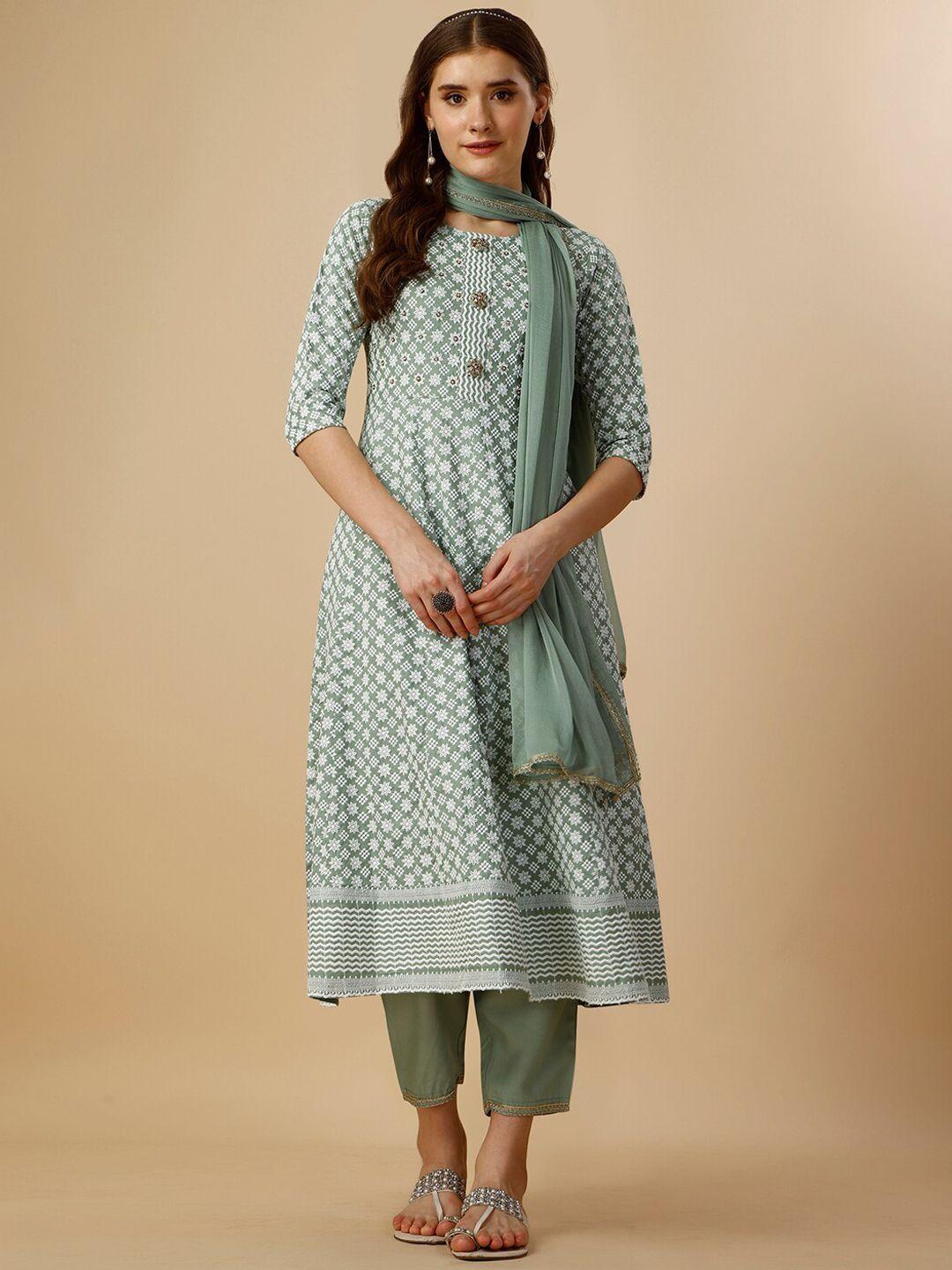 berrylicious floral embroidered chanderi cotton kurta with trousers & dupatta