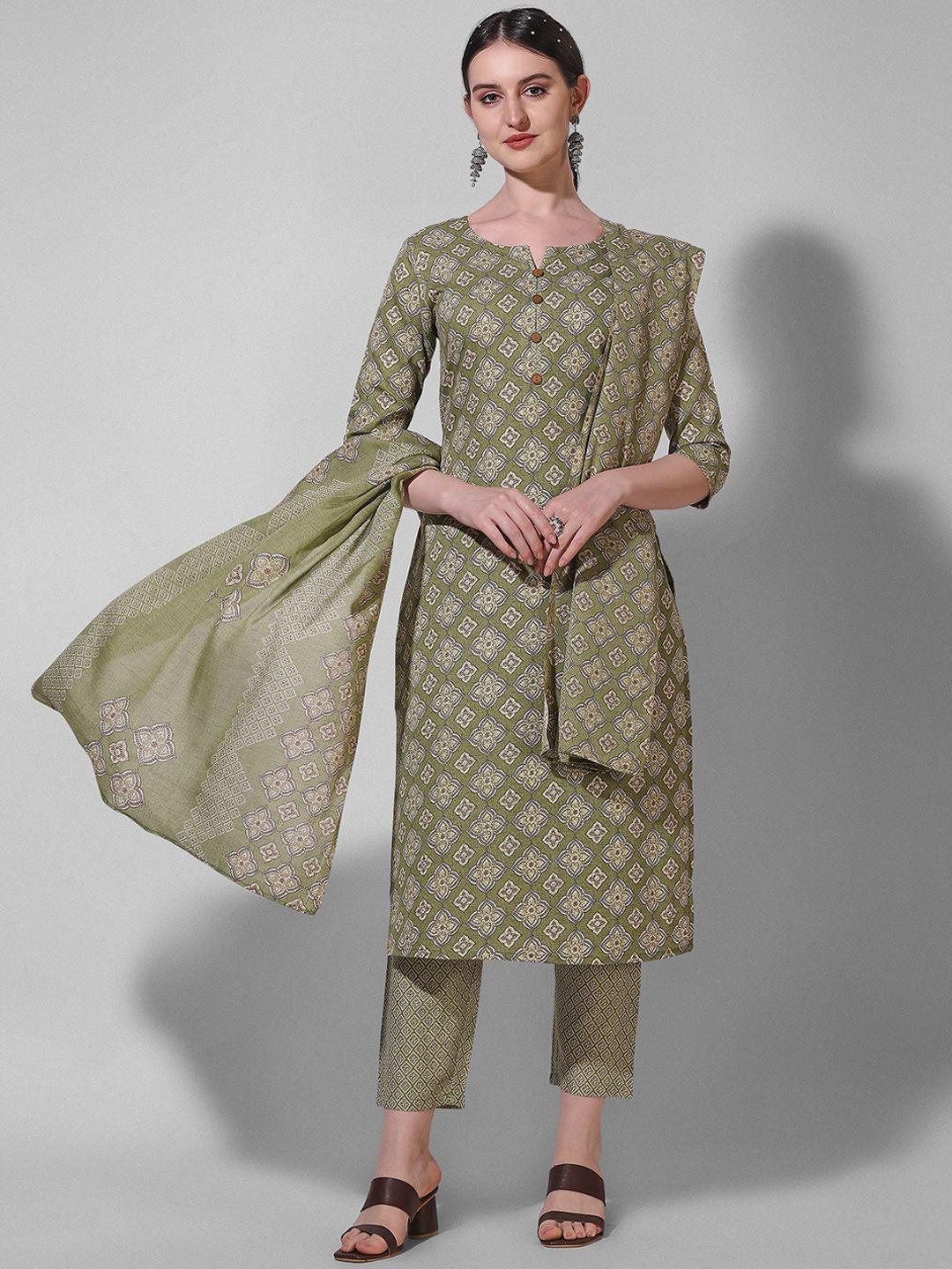 berrylicious floral printed pure cotton kurta with trousers & dupatta