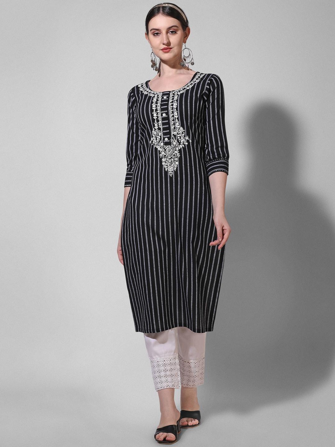 berrylicious striped thread work straight kurta with trousers