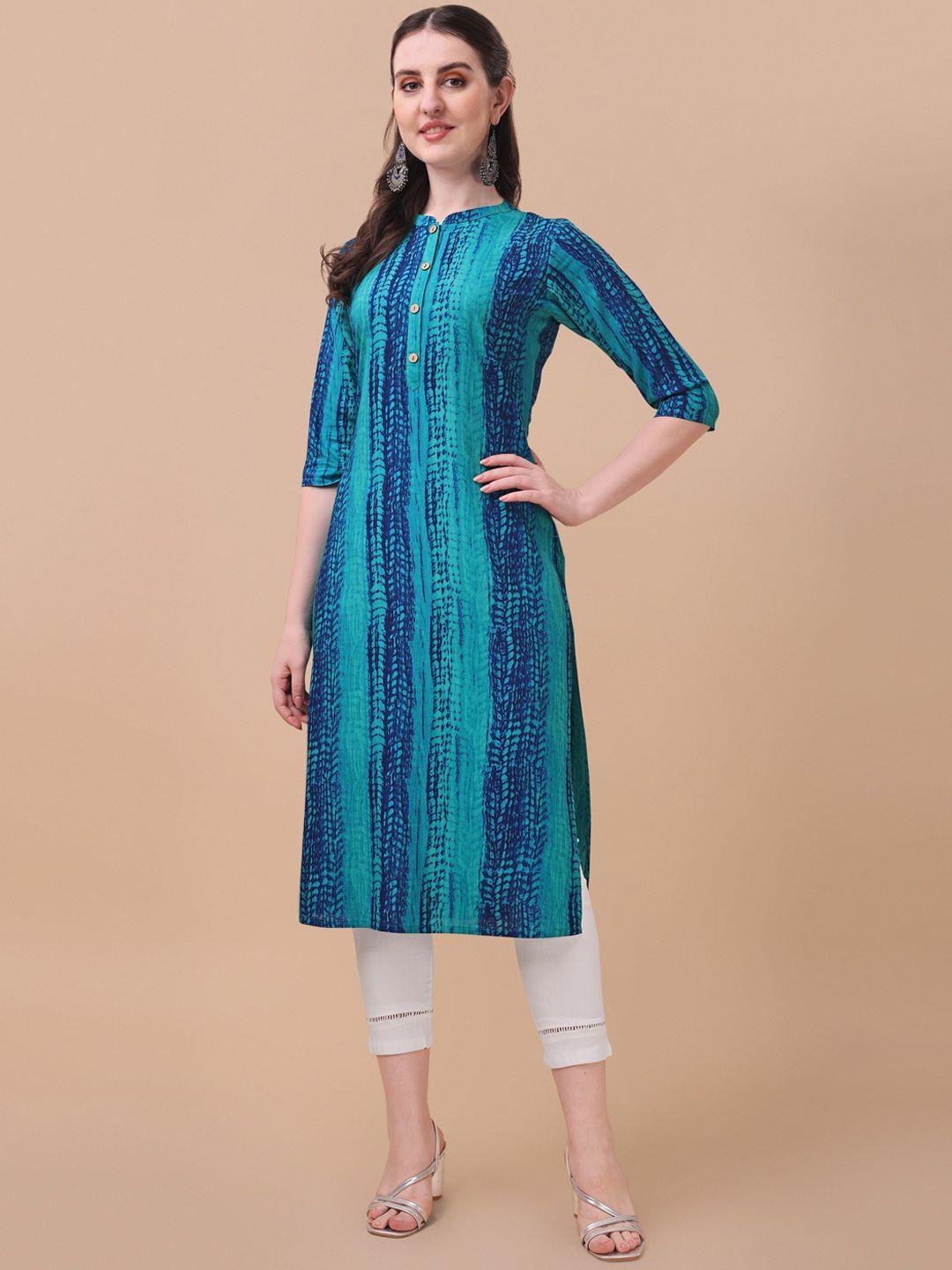 berrylicious women blue printed flared sleeves thread work indie prints kurta