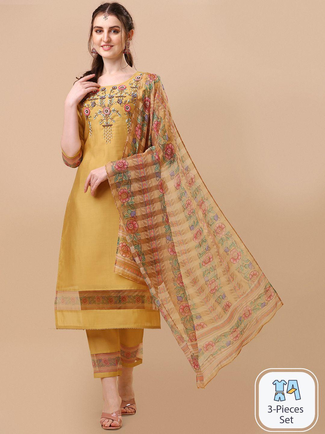berrylicious beads and stones detail straight kurta with trousers with dupatta