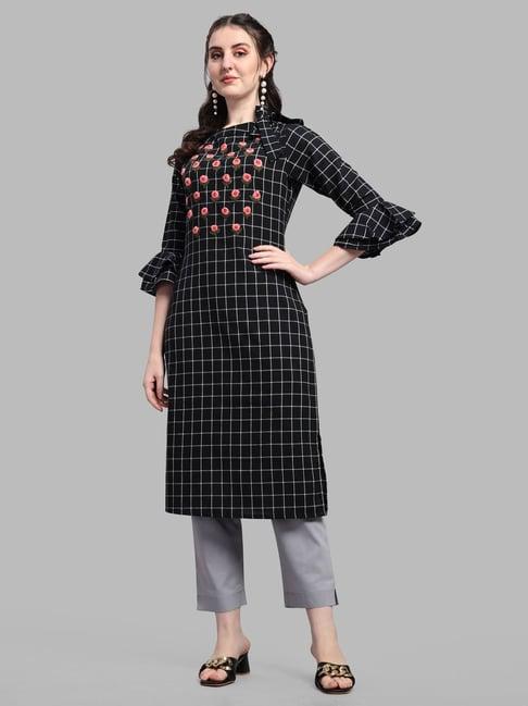 berrylicious black cotton check kurta