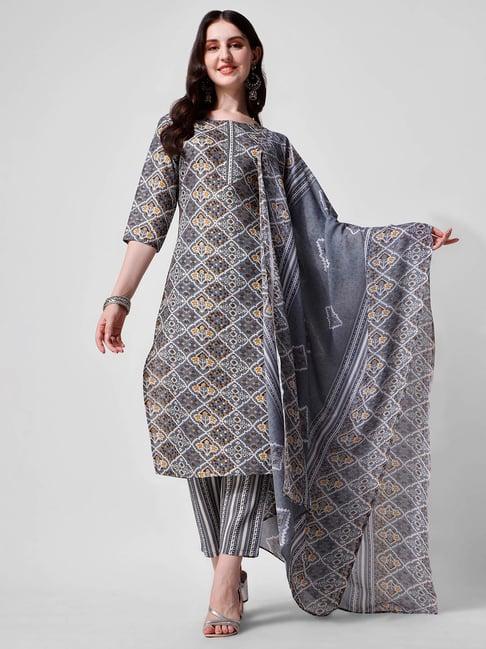 berrylicious blue cotton printed kurta with pants & dupatta