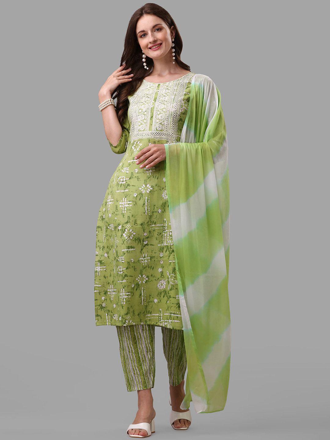 berrylicious embroidered pure cotton straight kurta with trousers & with dupatta