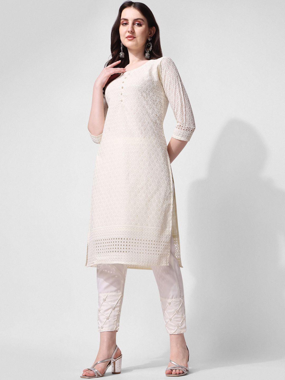 berrylicious embroidered sequinned pure cotton kurta with trousers