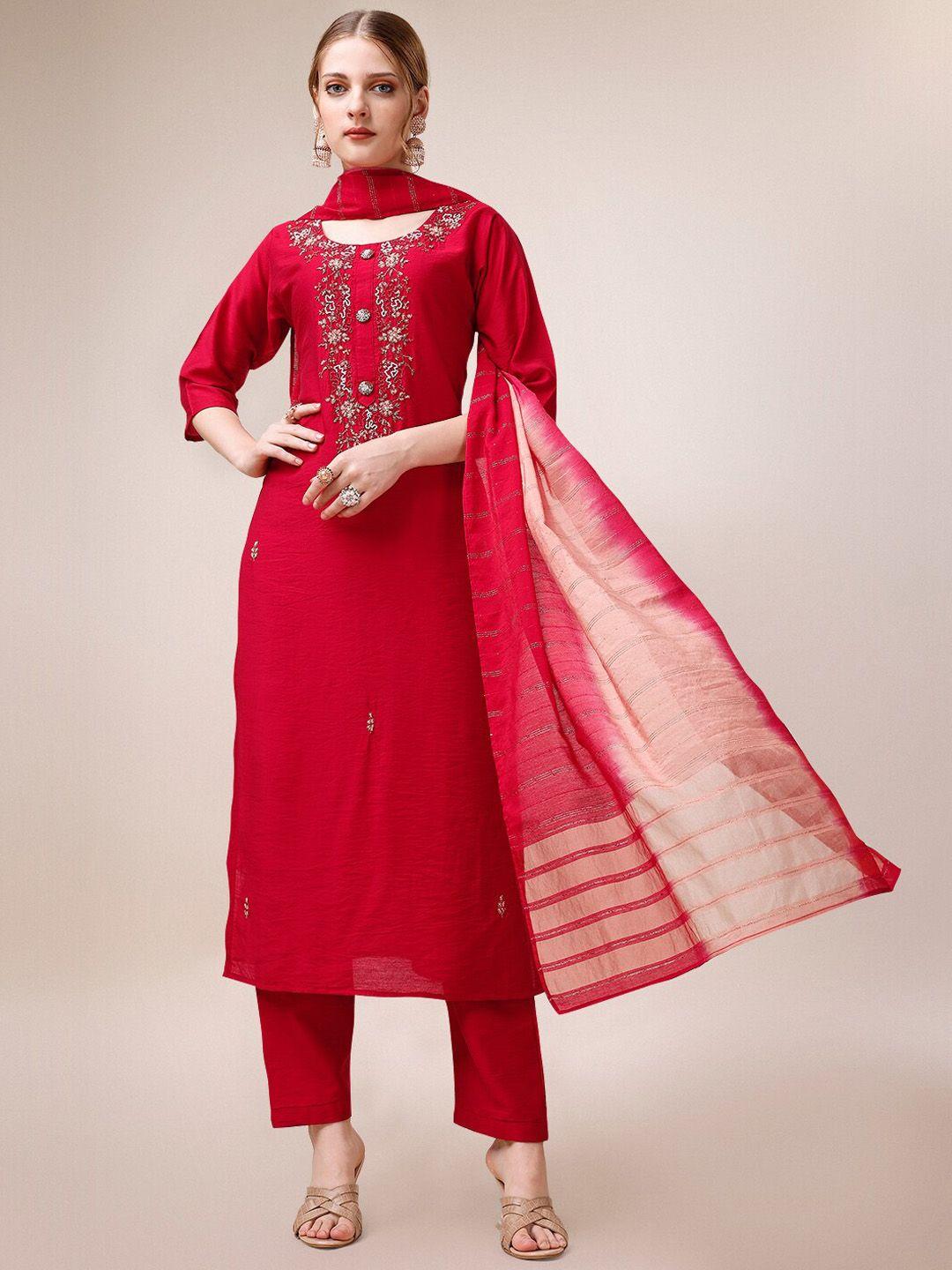 berrylicious ethnic motifs chanderi cotton kurta with trousers & dupatta