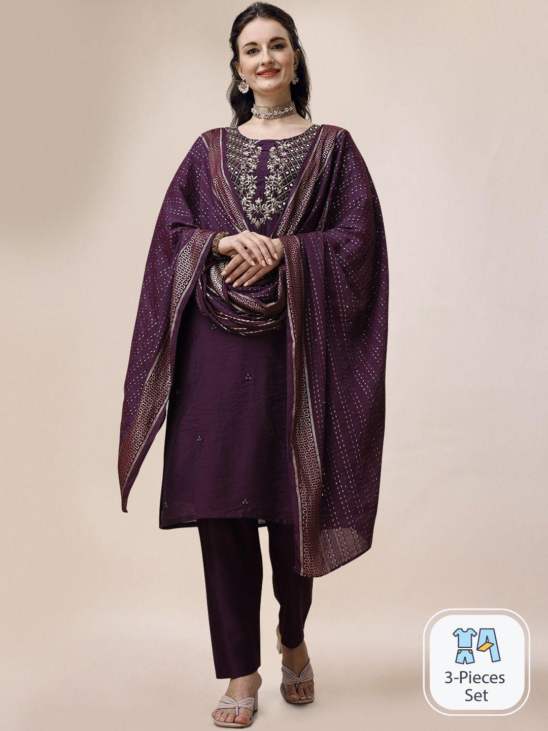 berrylicious ethnic motifs embroidered beads and stones kurta & trousers with dupatta