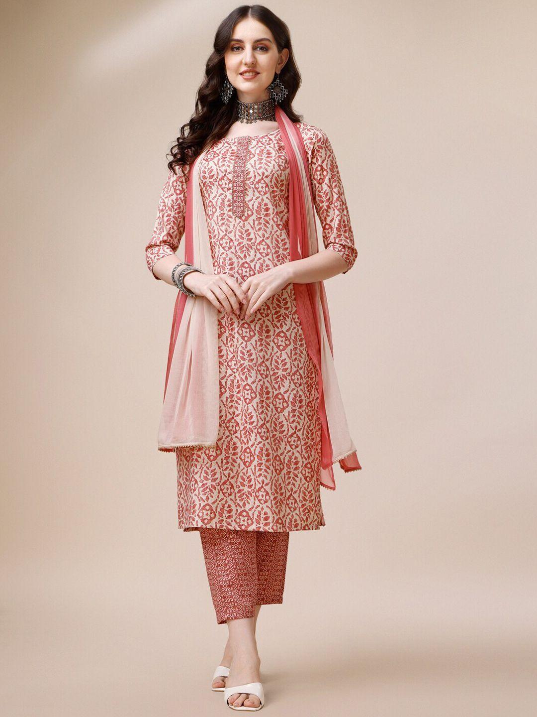 berrylicious ethnic motifs embroidered chanderi cotton kurta with trousers & with dupatta