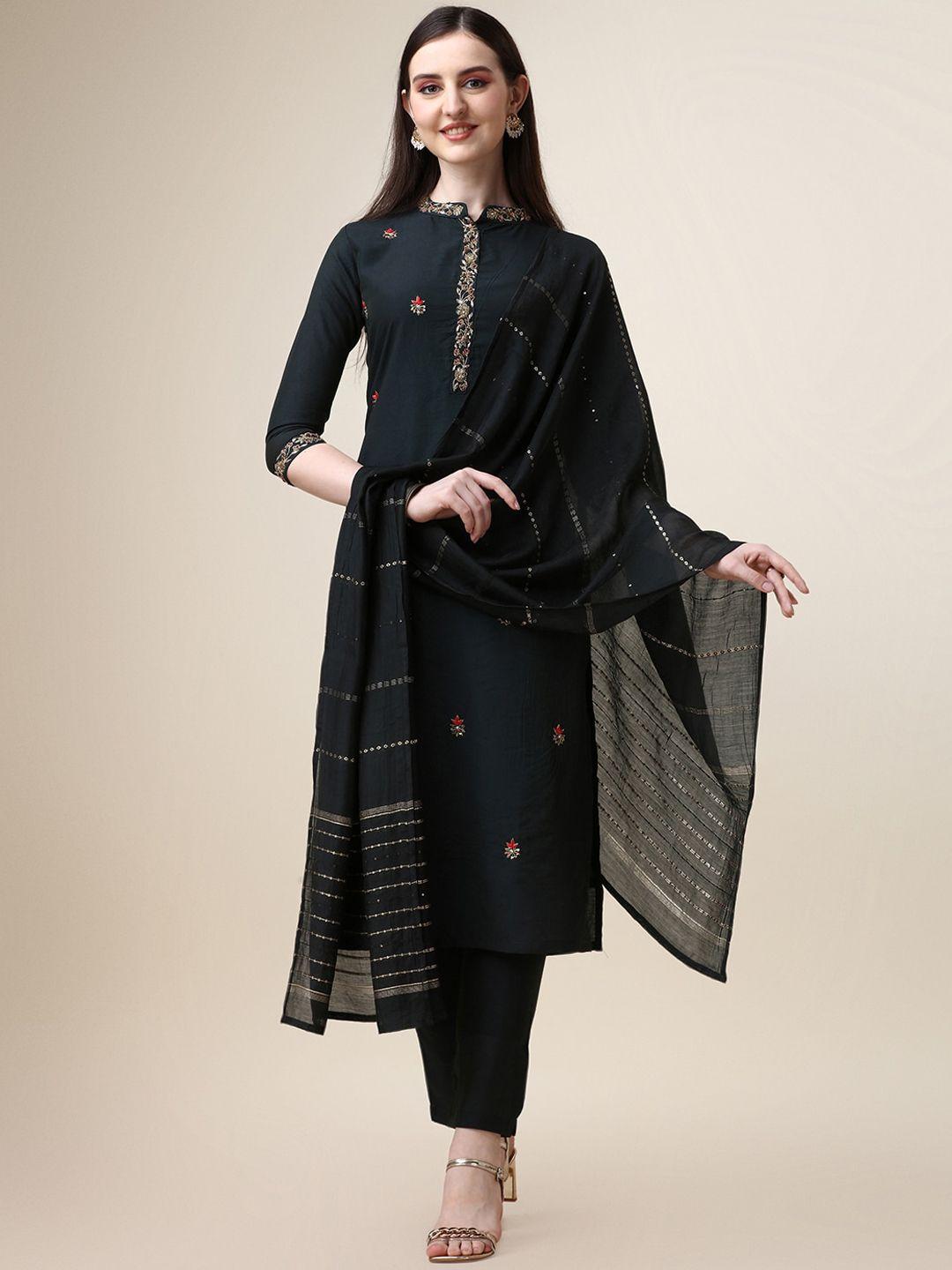 berrylicious ethnic motifs embroidered regular thread work kurta with trousers & dupatta