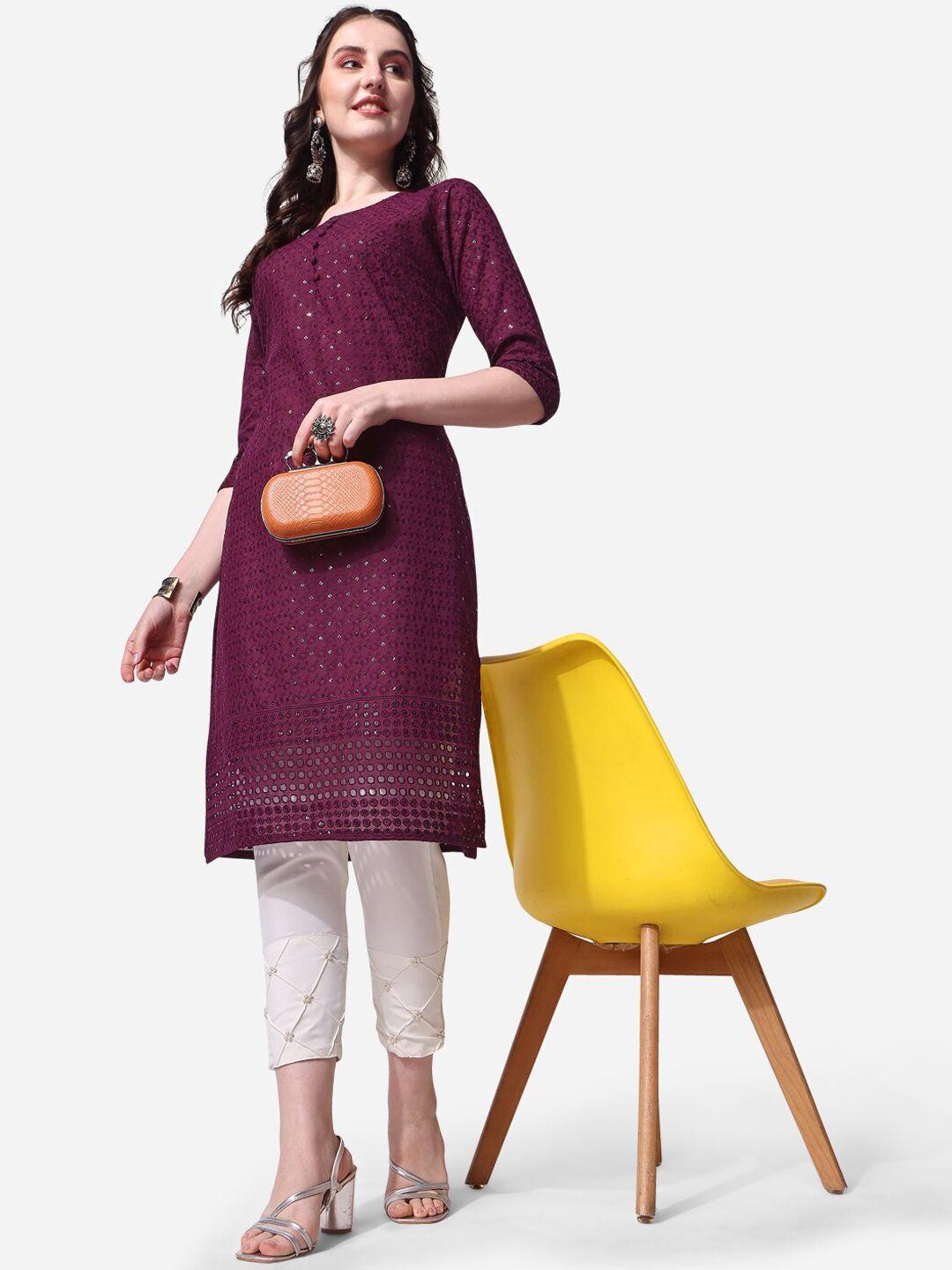 berrylicious ethnic motifs embroidered sequinned pure cotton kurta with trousers