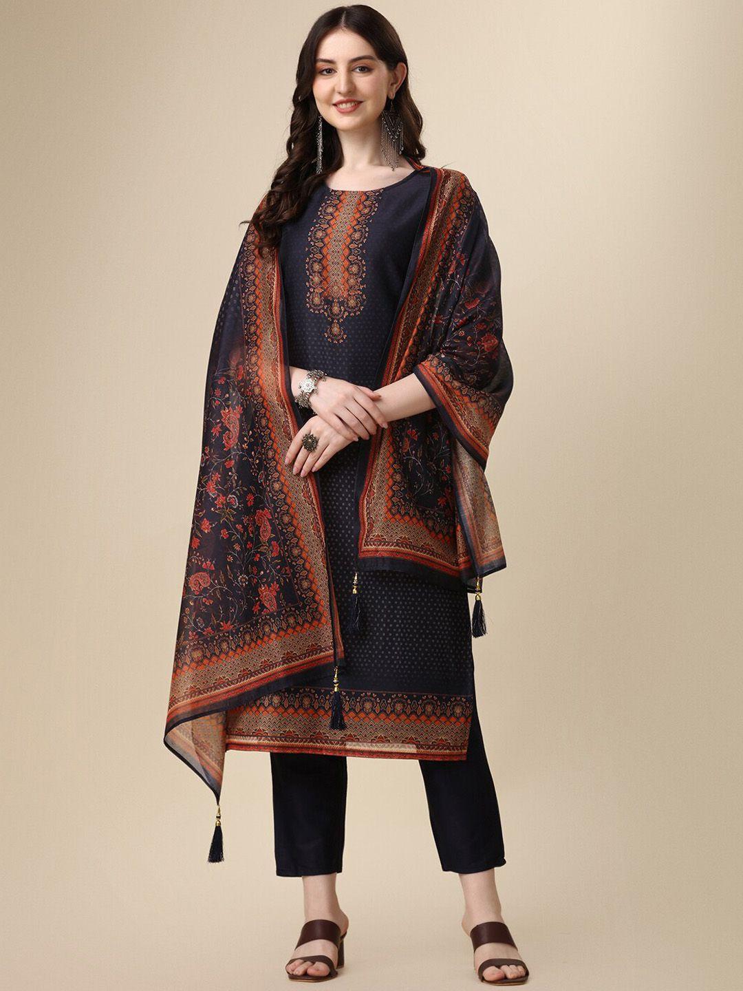 berrylicious ethnic motifs printed chanderi cotton kurta with trousers & dupatta