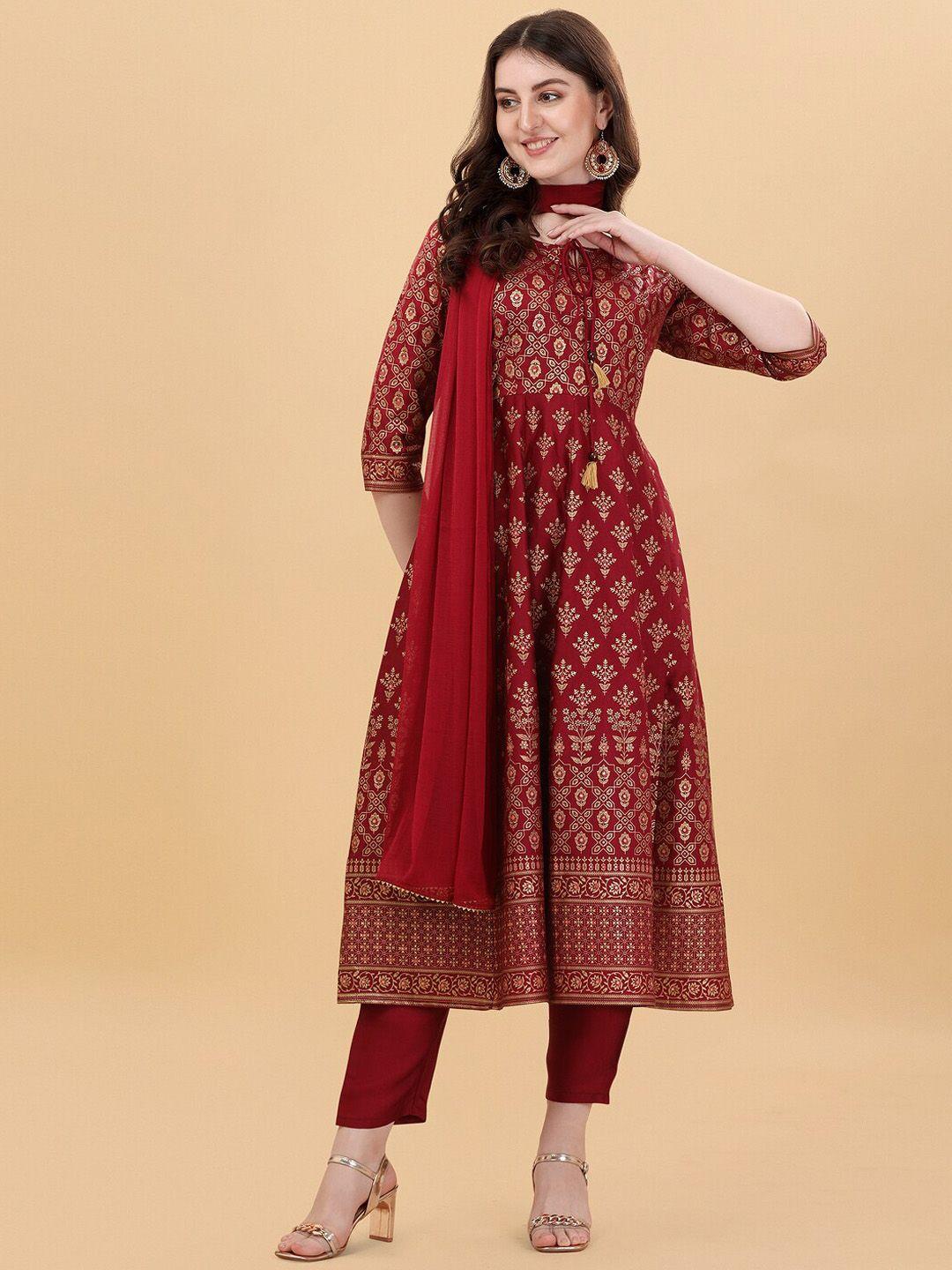 berrylicious ethnic motifs printed kurta with trousers & dupatta