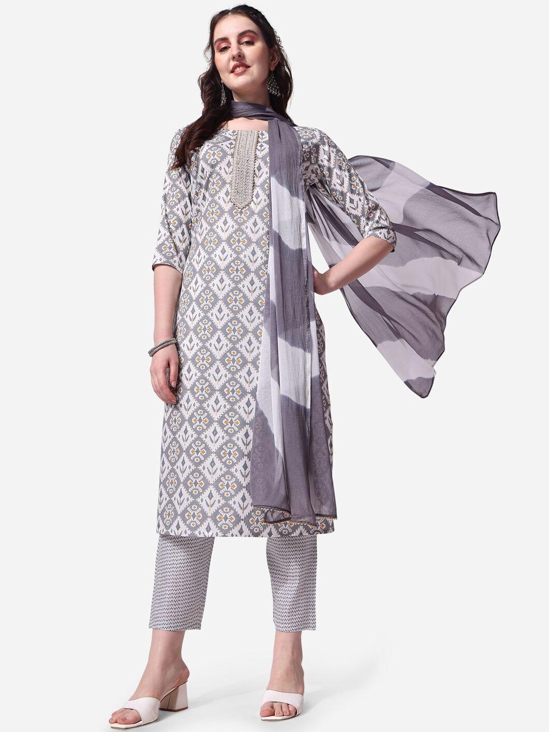 berrylicious ethnic motifs printed pure cotton kurta with trousers & dupatta