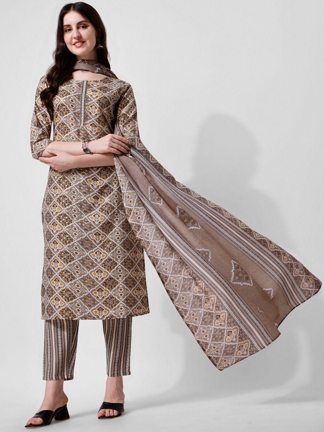 berrylicious ethnic motifs printed pure cotton kurta with trousers & dupatta