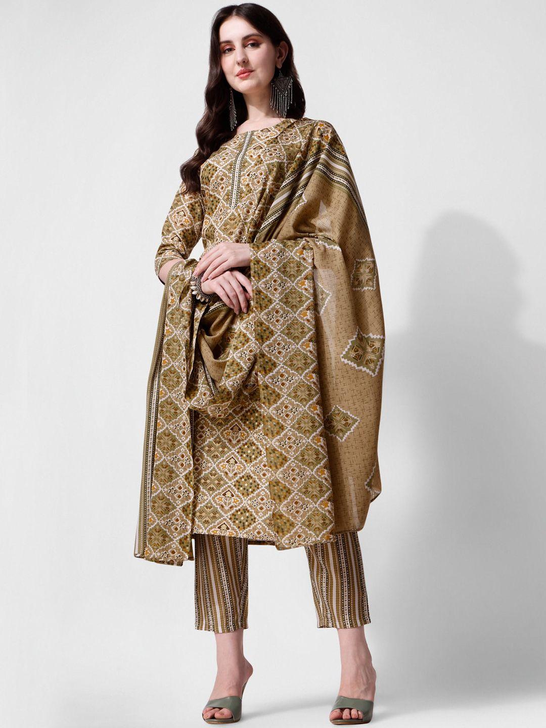 berrylicious ethnic motifs printed pure cotton kurta with trousers & dupatta