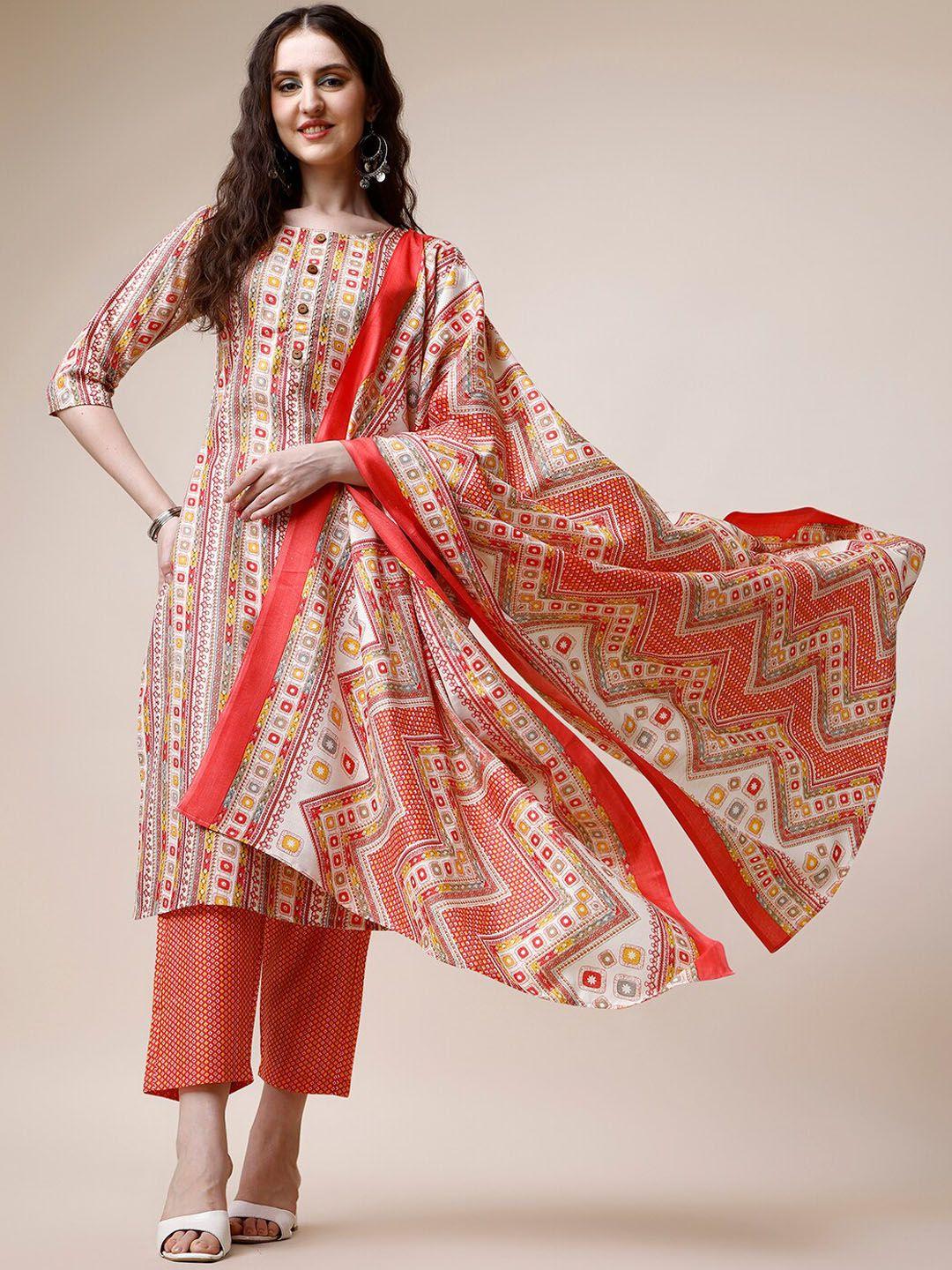 berrylicious ethnic motifs printed regular kurta with trousers & dupatta