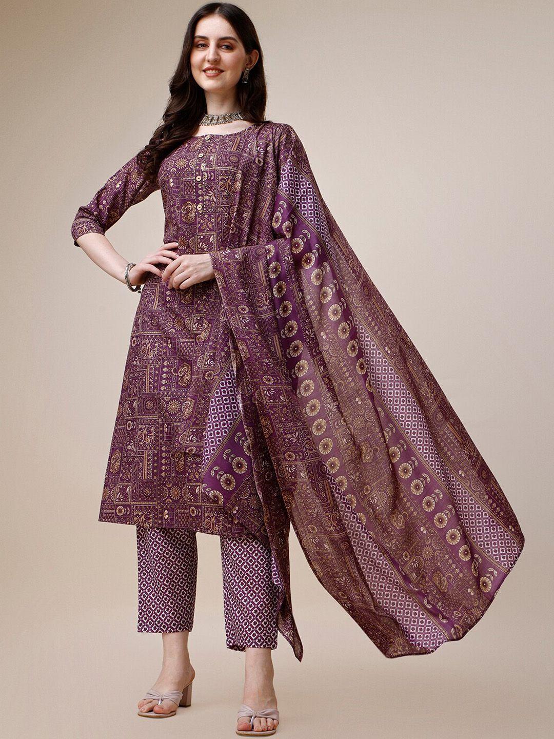 berrylicious ethnic motifs printed regular kurta with trousers & dupatta