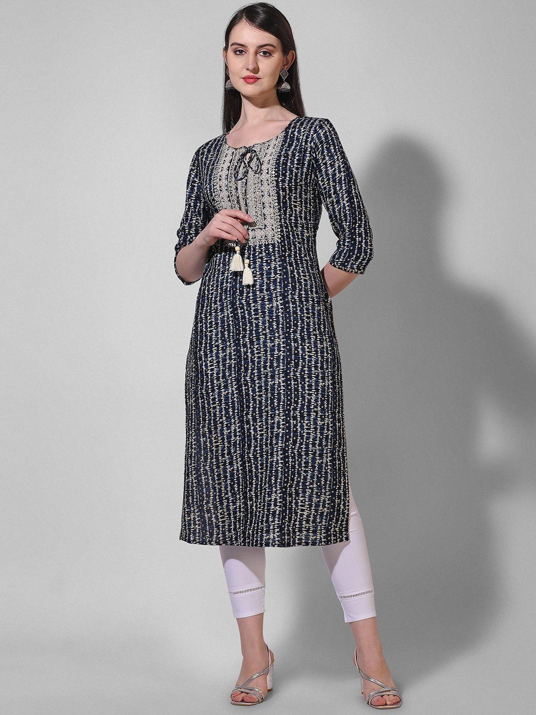 berrylicious ethnic motifs printed zari detail tie-up neck straight kurta