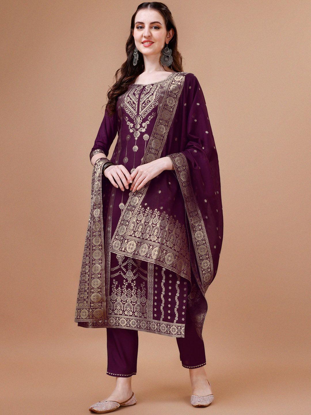 berrylicious ethnic motifs woven designed regular jacquard weave kurta set