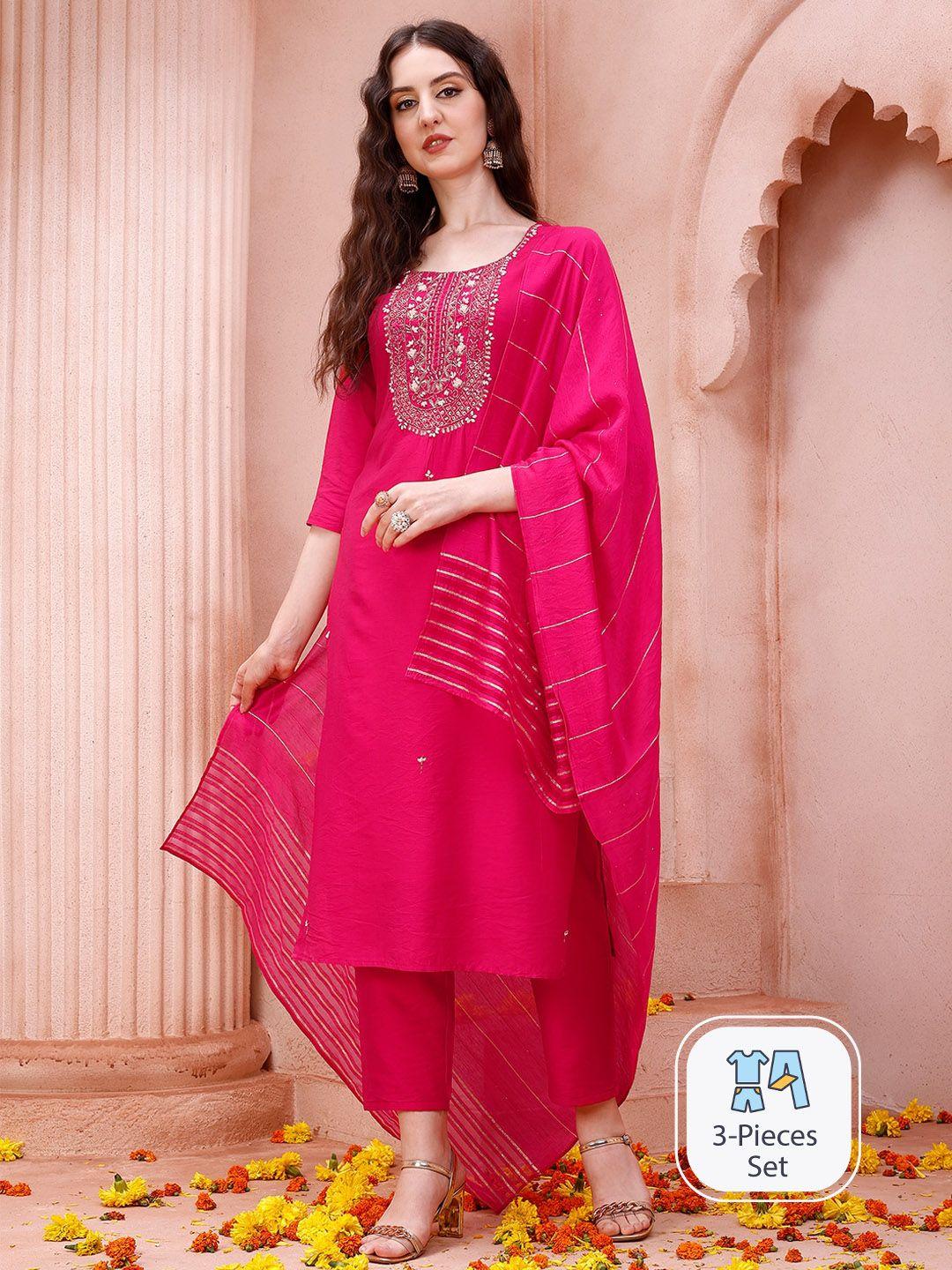 berrylicious ethnic motifs yoke design chanderi cotton kurta with trousers &